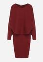 Czerwony Dzianinowy Komplet Prążkowany Sukienka i Sweter o Kroju Nietoperz Wederela