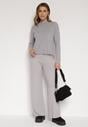 Szare Dzianinowe Spodnie o Szerokim Kroju ze Sznurkami Melatusa
