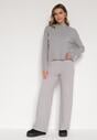 Szare Dzianinowe Spodnie o Szerokim Kroju ze Sznurkami Melatusa