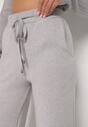Szare Dzianinowe Spodnie o Szerokim Kroju ze Sznurkami Melatusa