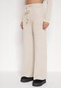 Jasnobeżowe Dzianinowe Spodnie o Szerokim Kroju ze Sznurkami Melatusa
