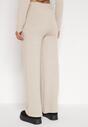 Jasnobeżowe Dzianinowe Spodnie o Szerokim Kroju ze Sznurkami Melatusa