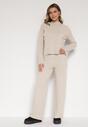 Jasnobeżowe Dzianinowe Spodnie o Szerokim Kroju ze Sznurkami Melatusa