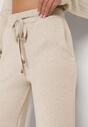 Jasnobeżowe Dzianinowe Spodnie o Szerokim Kroju ze Sznurkami Melatusa
