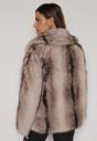 Beżowa Kurtka Futerko z Jednorzędowym Zapięciem i Szerokim Kołnierzem Tesella