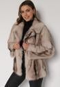 Beżowa Kurtka Futerko z Jednorzędowym Zapięciem i Szerokim Kołnierzem Tesella