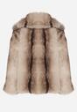 Beżowa Kurtka Futerko z Jednorzędowym Zapięciem i Szerokim Kołnierzem Tesella