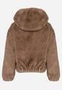 Jasnobrązowa Futrzana Kurtka Bomberka z Kapturem i Ozdobną Imitacją Kieszeni Awedalia