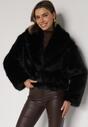 Czarna Kurtka Futrzana z Ozdobnym Kołnierzem Wedoria