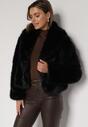 Czarna Kurtka Futrzana z Ozdobnym Kołnierzem Wedoria