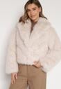 Beżowa Kurtka Futrzana z Ozdobnym Kołnierzem Wedoria
