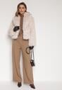 Beżowa Kurtka Futrzana z Ozdobnym Kołnierzem Wedoria