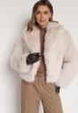 Beżowa Kurtka Futrzana z Ozdobnym Kołnierzem Wedoria