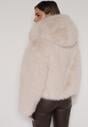 Beżowa Futrzana Kurtka z Nieodpinanym Kapturem Zetena