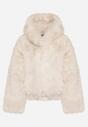 Beżowa Futrzana Kurtka z Nieodpinanym Kapturem Zetena
