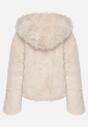 Beżowa Futrzana Kurtka z Nieodpinanym Kapturem Zetena
