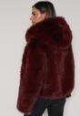 Bordowa Futrzana Kurtka z Nieodpinanym Kapturem Zetena