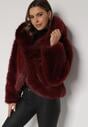 Bordowa Futrzana Kurtka z Nieodpinanym Kapturem Zetena