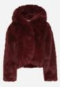 Bordowa Futrzana Kurtka z Nieodpinanym Kapturem Zetena