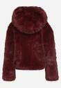 Bordowa Futrzana Kurtka z Nieodpinanym Kapturem Zetena