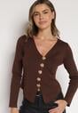 Brązowy Sweter z Wiskozą Ozdobiony Guzikami Zetisae