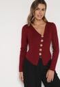 Bordowy Sweter z Wiskozą Ozdobiony Guzikami Zetisae