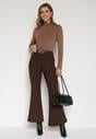 Brązowe Spodnie Dzwony z Bawełny i Wiskozy z Kowbojskim Paskiem Tushella