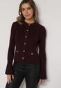 Bordowy Kardigan z Wiskozą Ozdobiony Rozszerzanymi Rękawami i Guzikami Tiolenda