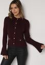 Bordowy Kardigan z Wiskozą Ozdobiony Rozszerzanymi Rękawami i Guzikami Tiolenda