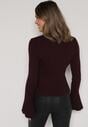 Bordowy Kardigan z Wiskozą Ozdobiony Rozszerzanymi Rękawami i Guzikami Tiolenda