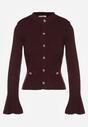 Bordowy Kardigan z Wiskozą Ozdobiony Rozszerzanymi Rękawami i Guzikami Tiolenda