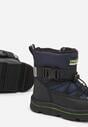 Granatowe Śniegowce Wodoodporne z Napisem i Paskiem z Klamrą Monariella