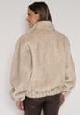 Beżowa Kurtka Futerko o Kroju Bomberki z Kieszeniami Tiwedara