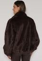 Brązowa Kurtka Futerko o Kroju Bomberki z Kieszeniami Tiwedara