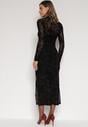 Czarna Dopasowana Sukienka z Dodatkiem Wiskozy i Welurowymi Kwiatami Vetielle