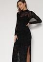 Czarna Dopasowana Sukienka z Dodatkiem Wiskozy i Welurowymi Kwiatami Vetielle