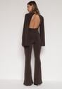 Brązowy Długi Kombinezon z Szerokimi Rękawami i Odkrytymi Plecami Dasima