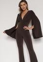 Brązowy Długi Kombinezon z Szerokimi Rękawami i Odkrytymi Plecami Dasima