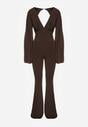 Brązowy Długi Kombinezon z Szerokimi Rękawami i Odkrytymi Plecami Dasima