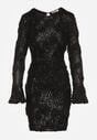 Czarna Cekinowa Sukienka z Kwiatami 3D Naweda