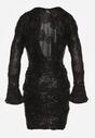 Czarna Cekinowa Sukienka z Kwiatami 3D Naweda