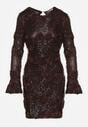 Brązowa Cekinowa Sukienka z Kwiatami 3D Naweda