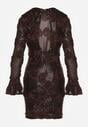 Brązowa Cekinowa Sukienka z Kwiatami 3D Naweda
