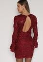 Bordowa Cekinowa Sukienka z Kwiatami 3D Naweda
