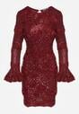 Bordowa Cekinowa Sukienka z Kwiatami 3D Naweda