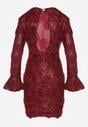 Bordowa Cekinowa Sukienka z Kwiatami 3D Naweda