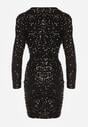 Czarna Dopasowana Sukienka o Eleganckim Kroju z Dekoltem w Serek i Cekinami Iwedama