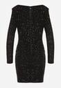 Czarna Dopasowana Sukienka Wieczorowa z Lejącym Dekoltem i Cekinami Siwedea