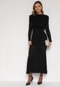 Czarna Taliowana Sukienka z Bufiastą Górą Gumką w Pasie i Cyrkoniami Inweda