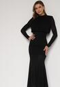 Czarna Taliowana Sukienka z Bufiastą Górą Gumką w Pasie i Cyrkoniami Inweda